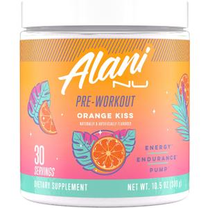 Alani Nu Pre Workout Powder Orange KISS, Amino Energy Boost, Endurance Supplement, Sugar Free, 200mg Caffeine, L-Theanine, Beta-Alanine, Citrulline, 30 Servings (EXP 07/31/27)
