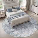 WITSHOCK 8ft Round Area Rug for Living Room: 8x8 Washable Neutral Modern Abstract Soft Thin Rug Indoor Floor No Slip Rug Carpet for Bedroom Under Dining Table Home Office Decor (Blue)