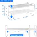 KIKIBRO Expandable Cabinet Shelf Organizers, Kitchen Small Stand Rack Organization for Countertop Cupborad Pantry, White 2 Pack