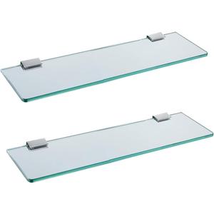 Glass Bathroom Shelf Wall Mounted 9.84 inches Tempered Glass Stainless Steel Tempered Transparent Glass with Chrome Bracket for Bathroom Bedroom Kitchen (2PC)