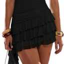 SOLY HUX Women's Strapless Irregular Ruffle Hem Mini Dress Cocktail Night Bodycon Tube Dresses with Scarf, Small