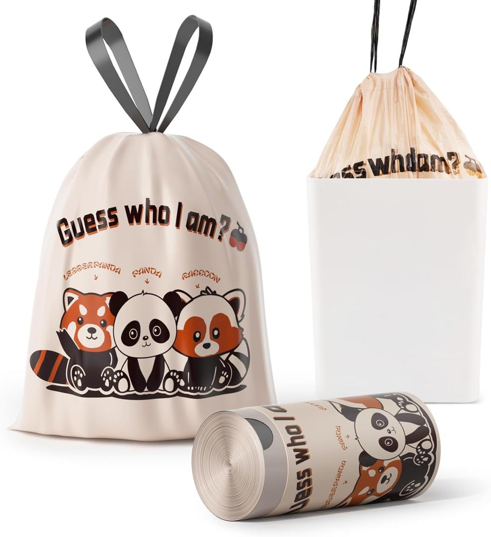 Trash bags, 4 Gallon Trash Bags Drawstring, Colorful & Portable Small Trash Bags With Panda Printed, Tear-Resistant Garbage Bags 4 Gallon for Bathroom Office Trash Cans, 30 Counts
