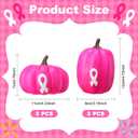 4 Pcs Large Artificial Pink Pumpkin Breast Cancer Awareness Decorations Faux Foam Pumpkins with Pink Ribbon for Breast Cancer Month Fall Table Decor(4.33 Inch,4.72 Inch,White Ribbon)