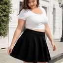 Moon Wood Women's Plus Size Skater Skirt High Waisted Stretchy Flowy Flared Summer Casual Basic Mini Skirts for Daily Size 4xl (Black)