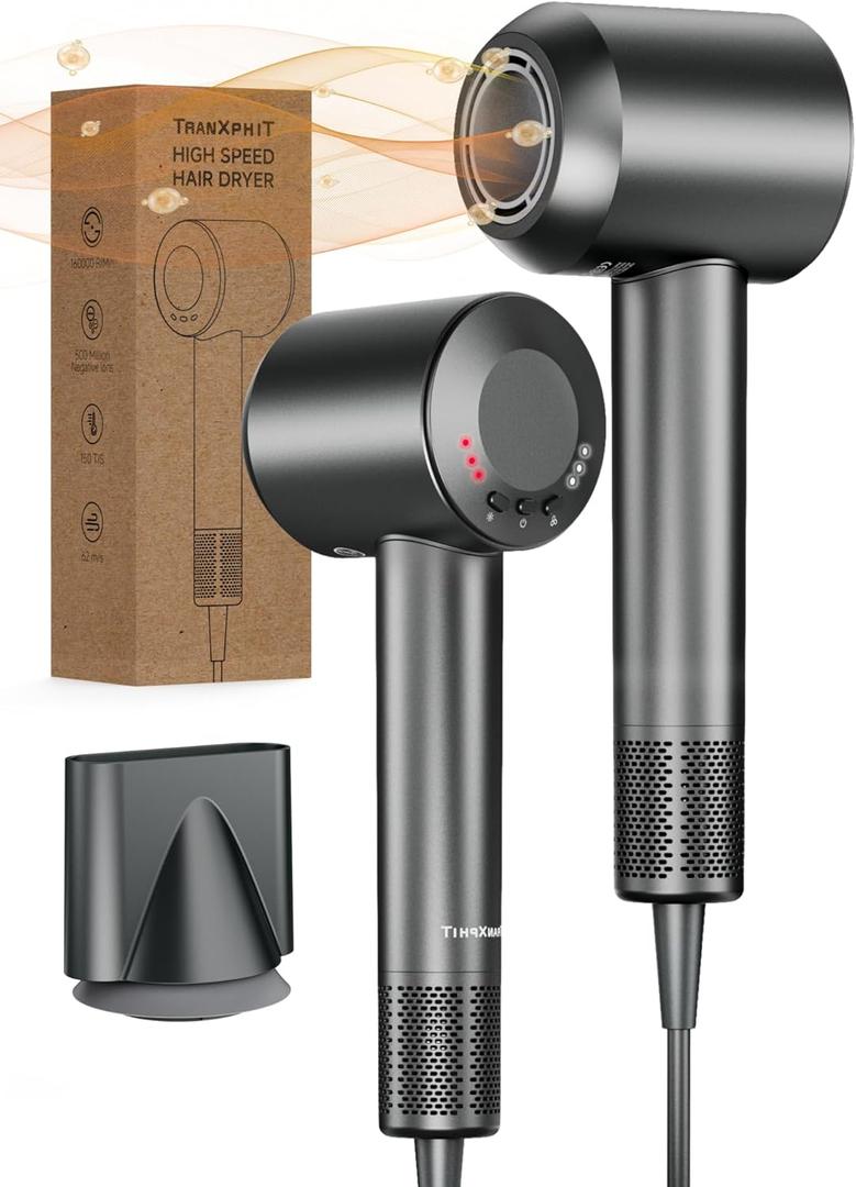 High-Speed Hair Blow Dryer: 160000 RPM Professional Hairdryer 500 Millions Negative Ionic Low Noise Thermo Control Lightweight Fast Drying with Brushless Motor for Gift Travel Home Salon