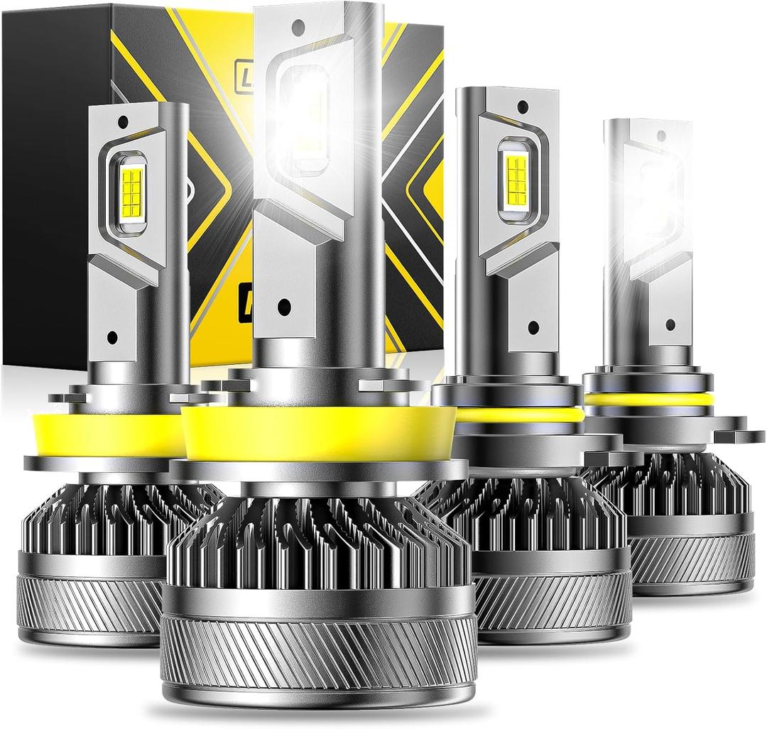 9005 H11 Light Bulbs Combo, 6500K Cold White Super Bright Fog Light, 140W, Pack of 4