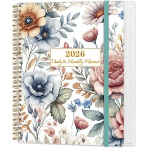 2026 Daily & Monthly Planner Calendar - Daily Planner Calendar One Page Per Day from January 2026 to December 2026, Flexible Cover, 7" x 10", Storage Pocket, Colorful Large Flower