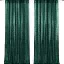28 FT- 2 PCS Hunter Green Sequin Backdrop Curtains Panels, Christmas Green Photography Backdrop Glitter Curtains Fabric Background for Christmas Wedding Party Decor