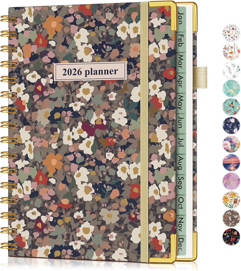 2 x 2026 Planner, Hardcover Weekly and Monthly Planner for Women, January 2026 - December 2026, Spiral Yearly Agenda Organizer Book 2026 with Tabs, Daily Calendar Planners for School Work Home, A5 (5.75" x 8.38"), Petals