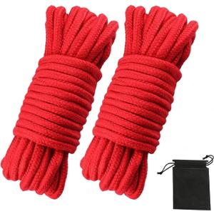 Soft Cotton Rope, 32 feet / 10m Rope, 8mm Thick, Soft Rope, Long Rope, Soft Tying Rope (Red+Red)