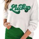 SELINK Women's Valentines Sweater Crew Neck XOXO Heart Print Casual Long Sleeve Pullover Tops Sweaters (White, M)