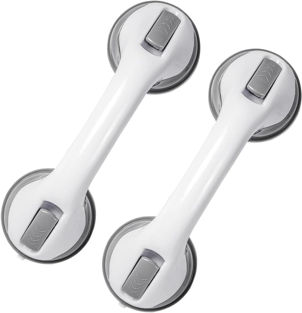 2-Pack Suction Grab Bars for Shower & Bathtub  12" Safety Handle for Seniors, Disabled & Elderly, No-Drill Bathroom Assist Bar for Stability & Support