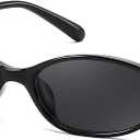 FEISEDY Retro Oval Cat Eye Sunglasses for Women 90s Narrow Lightweight Shades Y2k Trendy Sunnies B0257 (Black/Black)