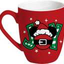 Christmas Santa Ceramic Coffee Mug, 13 oz Novelty Xmas Joy Tea Cup with Handle, Funny Winter Holiday Gifts for Friends Women Men, Red Drink Mugs Microwave and Dishwasher Safe
