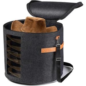 Hat Storage Box Round Hat Storage Box Foldable Hat Box with Lid for Stuffed Clothes and Animal Toy, Carrying Organizer Box for Hat (Dark Grey)