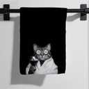 Black Funny Cat Gifts Hand Towel for Bathroom, Black Cat Microfiber Dish Towel, Funky Cats Washroom Decor, Funny Animal Bathroom Decor, 16x24 Inch