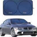 Econour Car Windshield Sun Shade | Premium Reflective Sunshade with 300T Polyester for UV & Heat Glare | Car Interior Accessories for Sedans, Mini SUVs & Hatchbacks | Medium (64" x 32") (blue)