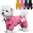 Dog Raincoat, Waterproof Dog Rain Jacket with Hood, Rain Coat with Leash Hole, Reflective Strap for Small Medium Dogs, Lightweight Puppy Clothes(Pink,M)