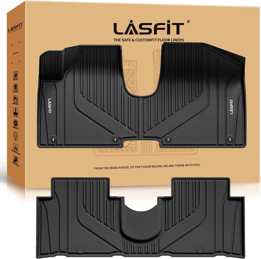 LASFIT Floor Mats for Hyundai Ioniq 5 2024 2023 2022 Only Movable Console (Limited Models), Custom Fit TPE All Weather Floor Liners 1st & 2nd Row Car Mats for Ioniq 5 Slide Console Version, Black