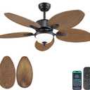 Wiviniya 50 Inch Tropical Ceiling Fans with Lights, Palm Leaf Waterproof Outdoor Ceiling Fan for Patios Porch, Remote/APP Control, Wet Rated, Glass Lampshade, Quiet DC Motor, Dimmable LED, Wood Grain
