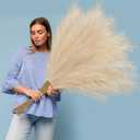 Ouddy Decor 8 Pcs Faux Pampas Grass Decor 38''/97cm Tall Artificial Large Pompous Pompas Floral Fluffy Fake Plants Floor Vase Filler for Wedding Kitchen Home Boho Decorations, Deep Beige