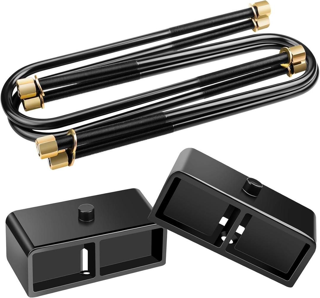 HHCSOP 2" Rear Lift Block Kits Compatible with 1999-2020 Ford F250/F350 Super Duty 2WD 4WD | 2000-2005 Ford Excursion 2WD 4WD, 2 inch Rear leveling Kit with 15.5" Black U bolts