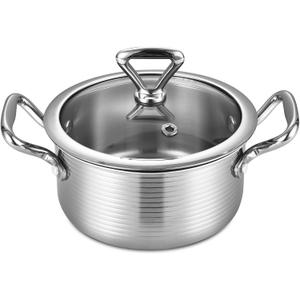Inqibee 1.5 Quarts Triply Stainless Steel Pot with Lid,Braiser Pan,Small Induction Cooking Pot,Heavy Duty,Dishwasher and Oven Safe
