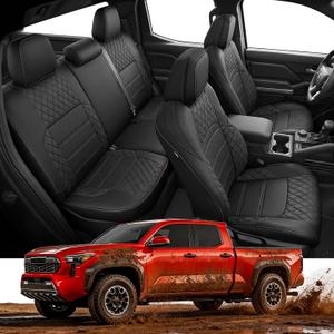 Super Cover for Toyota Tacoma Seat Covers (Double Cab Gas Only): 2024 2025 2026 Full Set Faux Nappa Leather Coverage for Tacoma 4th Pickup Truck Accessories, Waterproof Car Seat Protector, Black