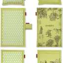 UNMERA Acupressure Mat and Pillow Set,Natural Premium Linen & Coconut Fiber Filling,for Back/Neck Pain Relief, Sciatic, Headache and Muscle Relaxation, Comes with Carrying Bag (Xl-5- Piece Set- Forest Green)