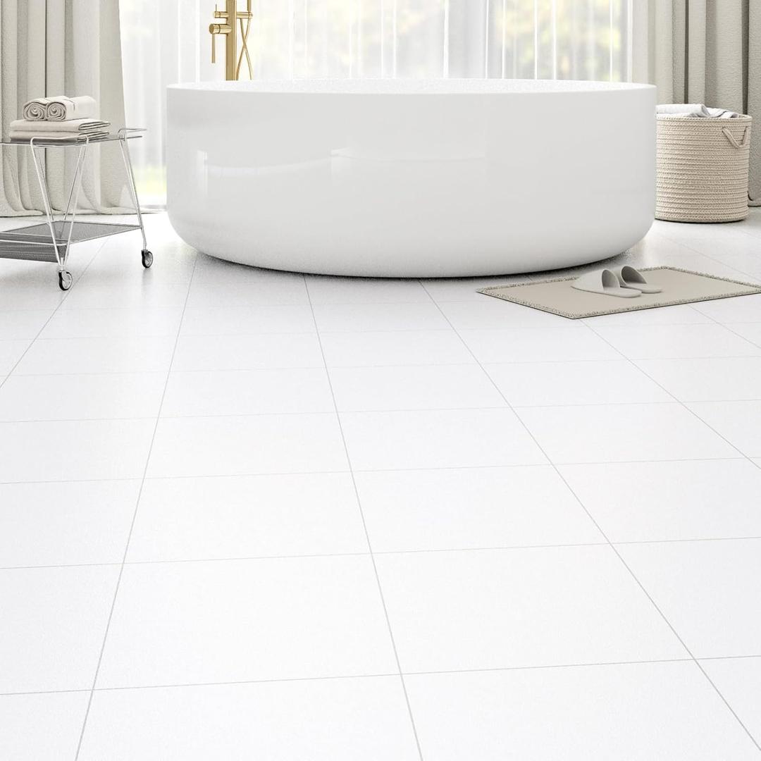 Peel and Stick Floor Tile 40-Pack 40 Sq.Ft Matte Pattern Flooring, 12 x 12 Self Adhesive Vinyl Flooring DIY for Kitchen, Bathroom, Laundry, Pure White