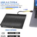 Gotega External DVD Drive, USB 3.0 Portable +/-RW, DVD Player for CD ROM Burner Compatible with Laptop Desktop PC Windows Linux OS Apple Mac Black