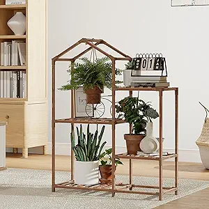 Tikea Plant Stand Indoor Outdoor Castle-shaped Plant Stand for Multiple Plants Wooden Plant Shelf Organizer Display Flowers Rack for Corner Living Room Balcony Patio (Model A 4 Tiers)
