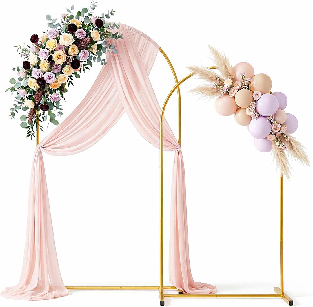 AURALIS Metal Arch Backdrop Stand Set of 2 (7.2FT+6FT), Gold Wedding Arch Frame for Indoor & Outdoor Use, Balloon Arch Stand for Birthday, Parties, Baby Shower & Events, Easy Setup & Reusable Stand