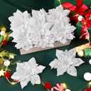 20 Pcs 6'' White Glitter Poinsettia Artificial Christmas Flowers with ClipsArtificial Flowers for Home Xmas Tree Ornaments,Wreath Garland Decoration Wedding Party Decor,White