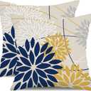 Outdoor Pillow Covers 16x16 Inch Set of 2 Navy Blue Yellow Outdoor Waterproof Decorative Throw Pillows Summer Spring Decor for Home Patio Funiture Garden Living Room Polyester Cushion Covers 01G16