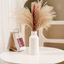 Bohemian White Ceramic Vase - for Pampas Grass, Mantel, Bookshelf, Entryway and Living Room Decor (White, 7in)