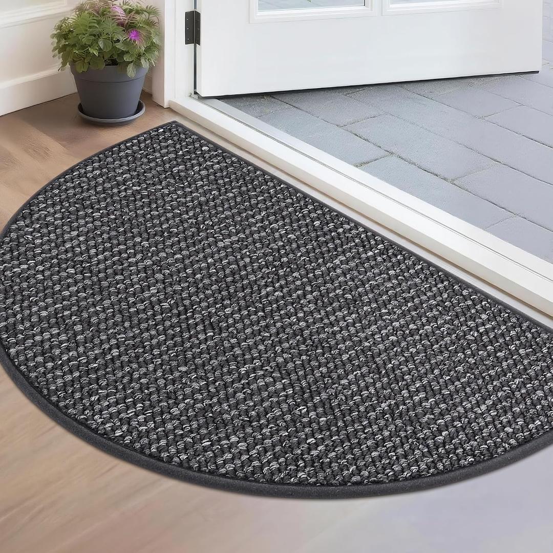 BEQHAUSE Dirt Trapper Door Mat 17" x 30" Half Circle Non-Slip Washable Doormats Entrance Rugs Absorbent Welcome Low Profile Floor Mats for Front Back Door and Entryway, Charcoal