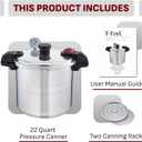 T-fal 22-Quart Aluminum Pressure Canner, 3 PSI Settings, Home Canning, Includes Racks & Canning Guide, Large Capacity, Pressure & Water Bath Canning for Vegetables, Meats, Seafood & Fruits, Silver