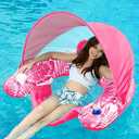 Jasonwell Pool Float with Canopy - Inflatable Pool Floaties Adult Floating Pool Chair Lounge Floats for Swimming Pool Water Chair Pool Lounger with Cup Holders Pool Toy Party Floaty for Adults, Rose, XL