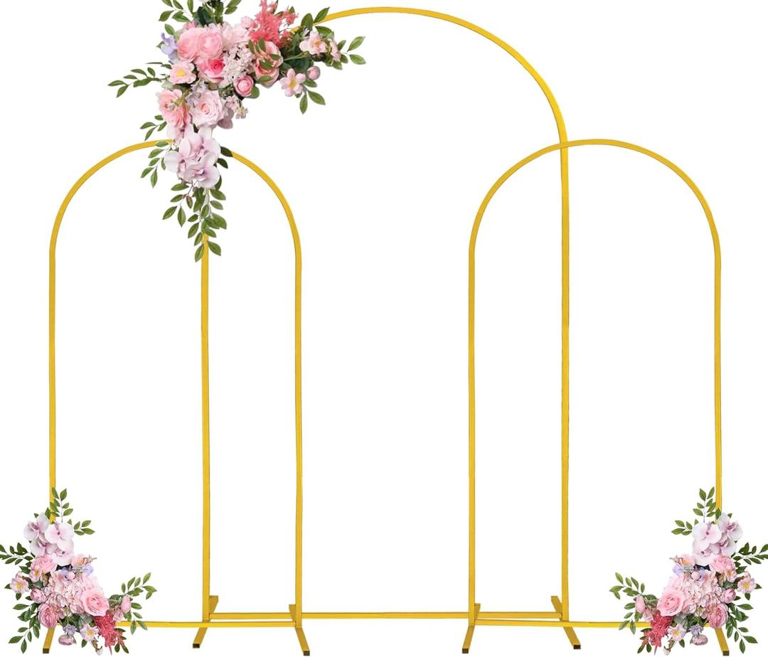 Wedding Arch Backdrop Stand (7.2FT & 6FT, 6.6FT),Double-Color Spandex Fitted Arch Covers Balloon Arch Stand for Wedding/Baby/Shower/Birthday/Party Decor/Indoor Outdoor Use, Set Of 3