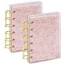 Koqye A7 Acrylic Notebook Binder 6 Ring, 2pcs Loose Leaf Personal Planner Binder 45 Sheets Refills Paper, Lay Flat Design, Gold Metal Round Ring(Rose)