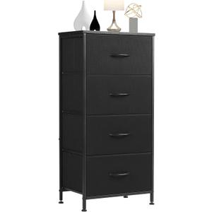 Simple Deluxe 4 Drawer Dresser, Fabric Storage Tower Organizer with Sturdy Steel Frame and Wood Top, Easy Pull Handles, for Bedroom, Entryway, Hallway, Black (17.7"L x 11.8"W x 37.4"H)