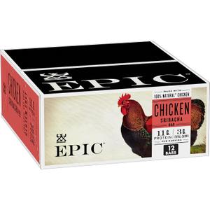 EPIC Bars, Chicken Sriracha, Keto and Paleo Friendly, Whole30 Approved, Gluten Free, 12 Count, 15.6 oz (EXP 05/26/26)