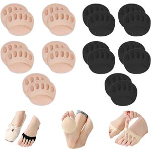Ball of Foot Cushions Honeycomb Fabric Metatarsal Pads Invisible Socks Pads for Women and Men Reusable Forefoot Pads (5 Pairs-Beige /5 Pairs-Black)