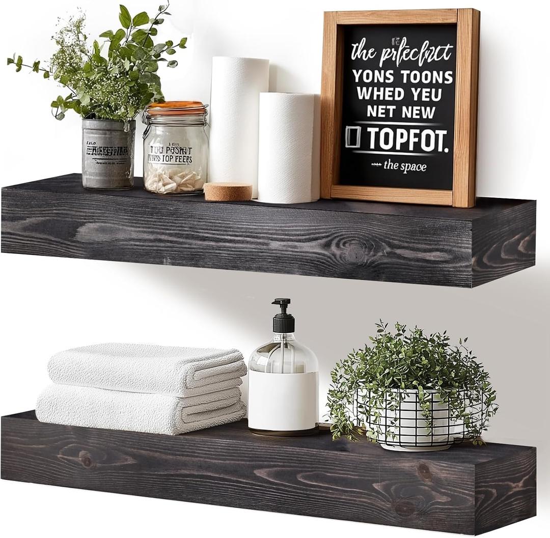 Floating Shelves, 24 x 7 Inch Fireplace Mantel, Set of 2, Black
Rustic Finish, Mounting Hardware Included, Easy Wall Installation, For Living Room, Bedroom, Bathroom and Kitchen