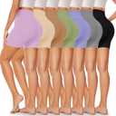yeuG 7 Pack Women's High Waist Biker Shorts-5" Athletic Workout Shorts for Running, Yoga, Cheerleading Spandex (05-lack, Grey, Lilac, Khaki, Pea Green, Nude, Light Pink)