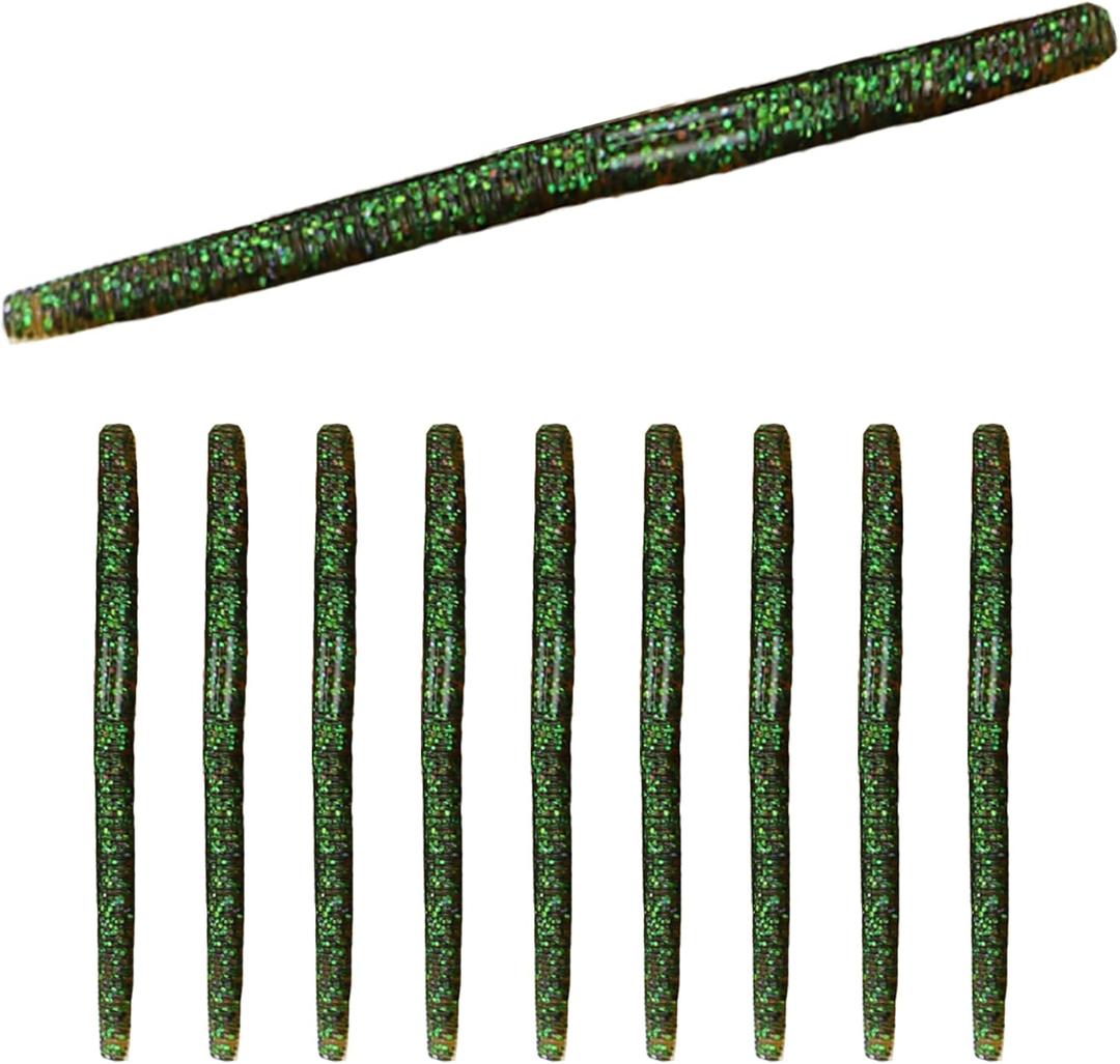2 x Worm Soft Plastic Bait for Wacky Rig Fishing Lures 10pcs, 5inch (dark green)