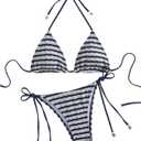 MakeMeChic Women's Halter Triangle Thong Bikini Sets High Cut Swimsuit Bathing Suit Swimwear (Medium)