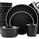 Stone Lain Allison Stoneware Dish Set, 32-Piece Round Dishes for 8, Black and White
