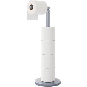 Fixwal Toilet Paper Holder Stand, Free Standing Modern Bathroom Holder with Stable Weighted Base, Rustproof Tissue Roll Holder, Toilet Storage and Organize (Dark Silver)